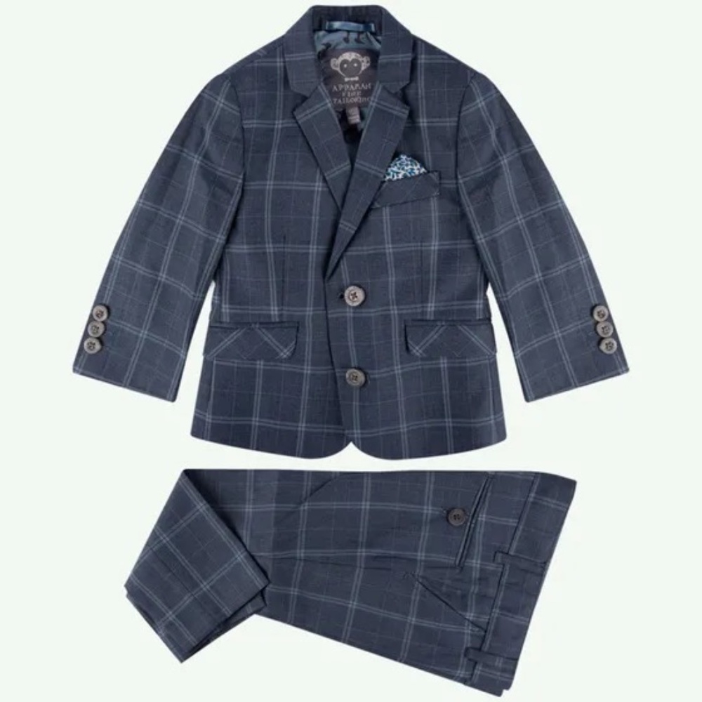 Appaman Boys Two-Piece Mod Suit, Grey Blue Plaid, Size 7